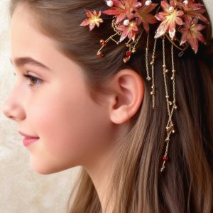 Customized maple leaf tassel hairpin