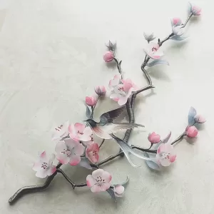 Customized ink-wash-style flower-and-bird hairpin