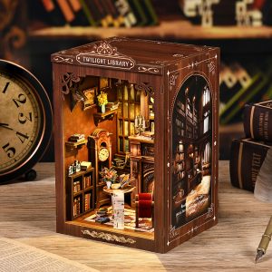 AM01-002·Book Nook Kit - DIY Miniature House Kit for Adults and Teens, Dollhouse Boo knook Tiny House Model Build Bookshelf Decor, Gifts for Family, Friends